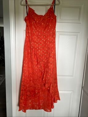 Kensie Coral Red Maxi Dress with Gold Accent